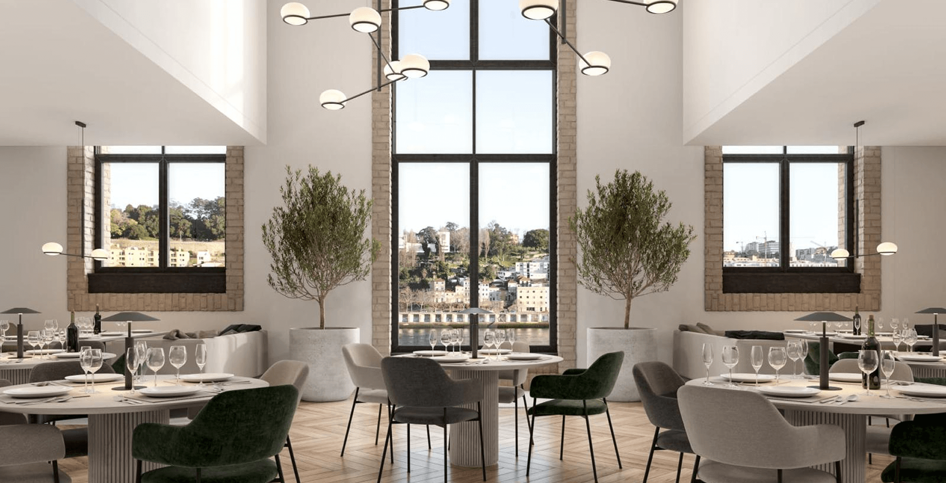 Velocity Lugan – on-site restaurant with high windows