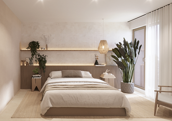 Velocity Midtown – bedroom with built-in shelving
