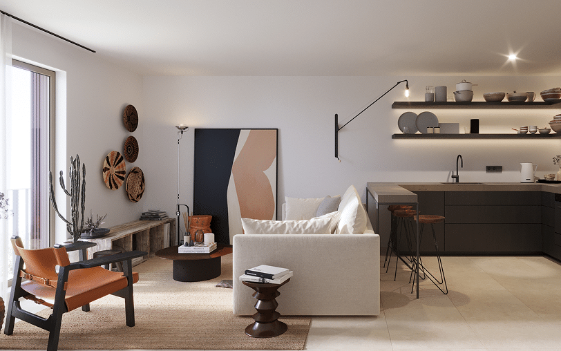 Velocity Midtown – open-plan living room and kitchen