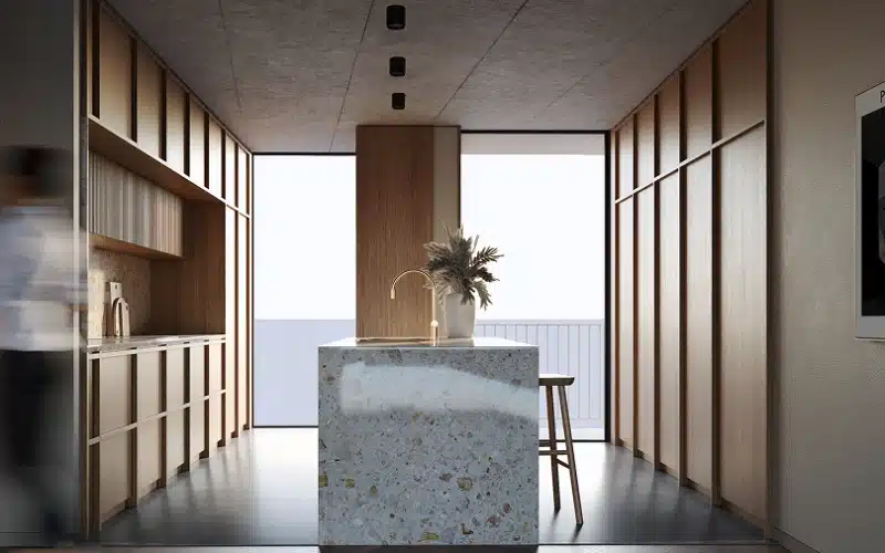 Velocity Bohemia – kitchen with terrazzo island