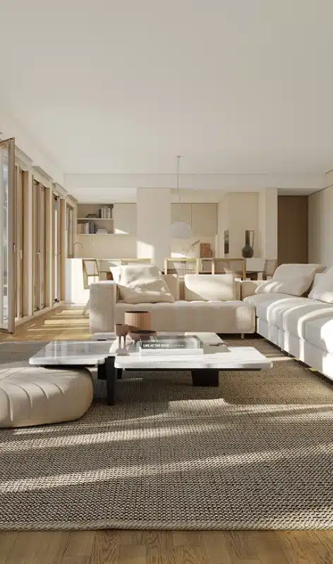 Velocity Zen – living room with white sofas