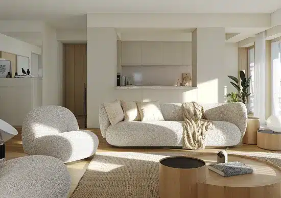Velocity Zen – living room with curved sofa