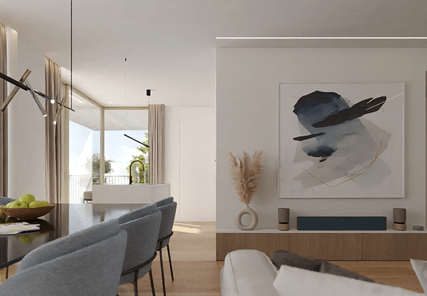 Velocity Pulse – bright living room with balcony