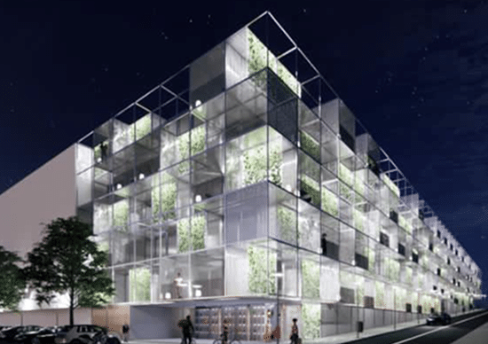 Velocity Next – illuminated façade at night
