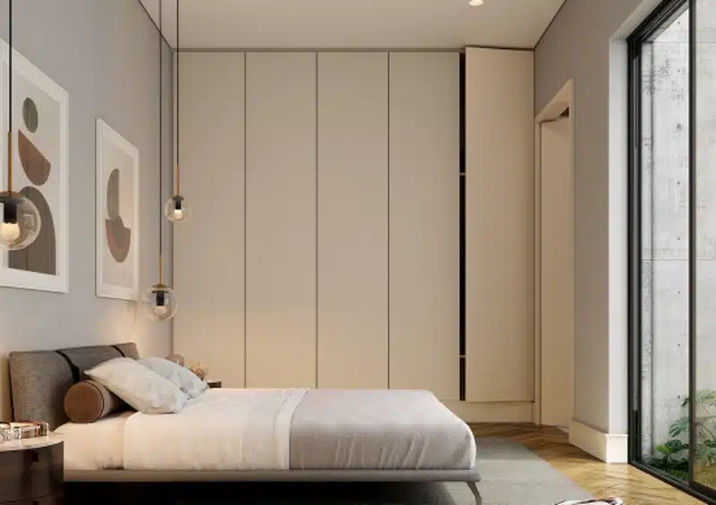 Velocity Downtown – bedroom with built-in wardrobe